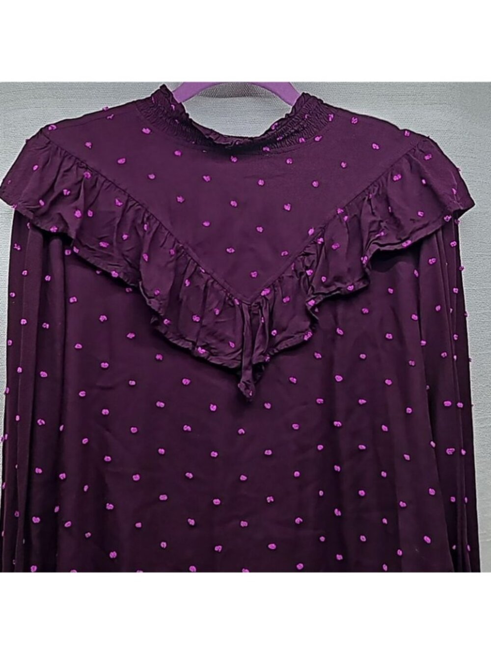 LOFT Womens Large Plum Purple Ruffle High Neck Prairie Victorian Cottagecore Top - Picture 4 of 9
